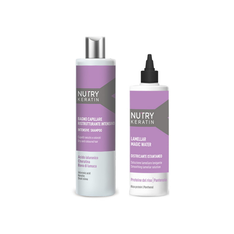 Zestaw Nutry keratin - woda lamelarna + szampon do rekonstrukcji łodygi włosa -Rebitalia Professional Cosmetics
